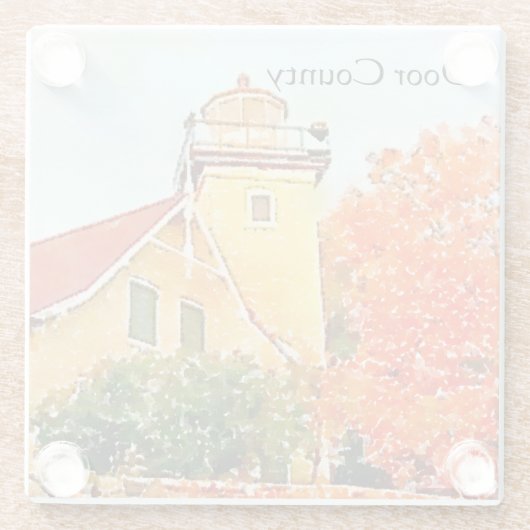 Door郡のワシの絶壁の灯台水彩画 ガラスコースター (裏面)