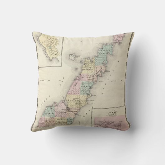 Door郡、チョウザメ湾およびジェニーの地図 クッション (裏面)