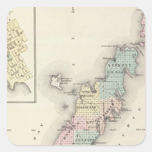 Door郡、チョウザメ湾およびジェニーの地図 スクエアシール (正面)