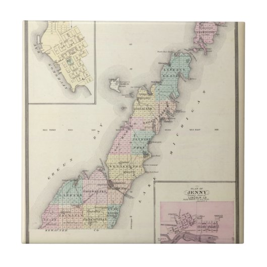 Door郡、チョウザメ湾およびジェニーの地図 タイル (正面)