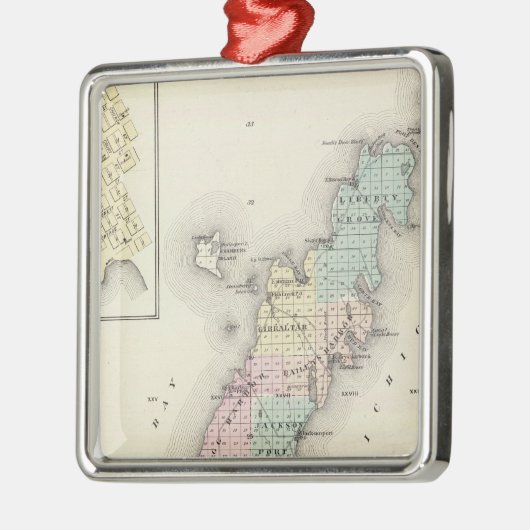 Door郡、チョウザメ湾およびジェニーの地図 メタルオーナメント (左)