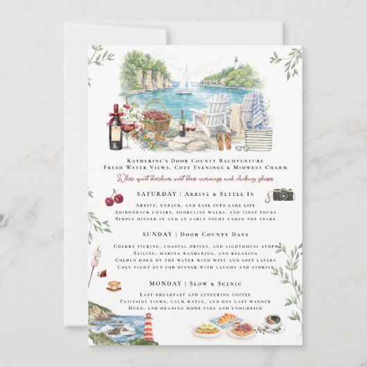 Door County Bachelorette Weekend Itinerary  招待状 (正面)