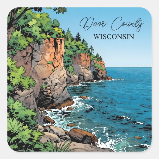 Door County Illustration | The Bluffs and Lake スクエアシール (正面)