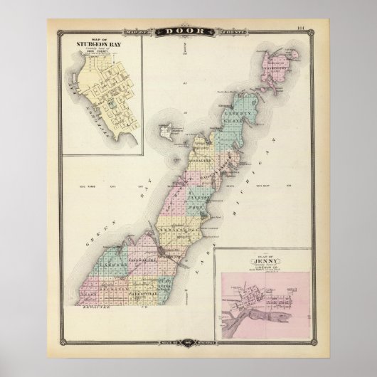 Door County、Sturgeon Bay、Jennyの地図 ポスター (正面)