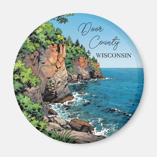 Door County, Wisconsin Illustration Lake Michigan マグネット (正面)