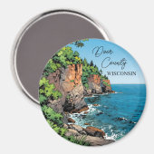 Door County, Wisconsin Illustration Lake Michigan マグネット (正面/裏面)