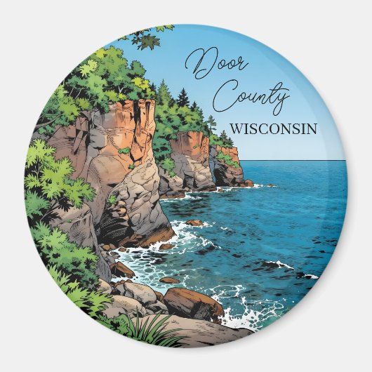 Door County, Wisconsin Illustration Lake Michigan マグネット (正面)
