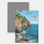 Door County, Wisconsin Illustration Lake Michigan マグネット (正面/裏面)