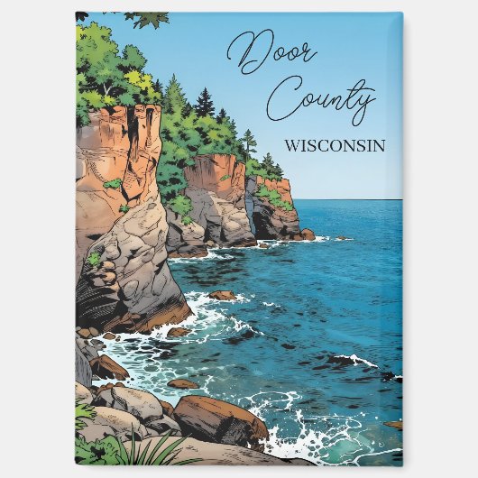 Door County, Wisconsin Illustration Lake Michigan マグネット (正面)