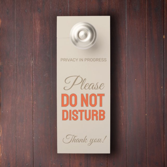 Door Hanger Modern Privacy In Progress Custom Text ドアノブサイン (Modern custom text privacy in progress golden orange text door hanger)