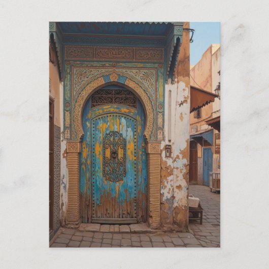 Door in Fez Morocco Travel ポストカード (正面)