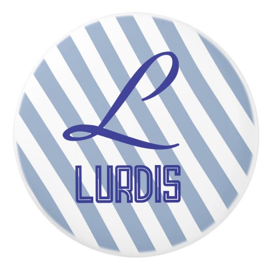 Door Knob Blue & White Stripe セラミックノブ (正面)