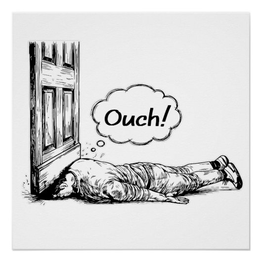 Door Slam Disaster “Ouch!” Comic Illustration ポスター (正面)