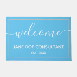 Doormat -パーソナライズされた Welcome Sky Blue + White ドアマット