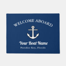 Doormat Navy Blue Welcome Aboard船のいかり名