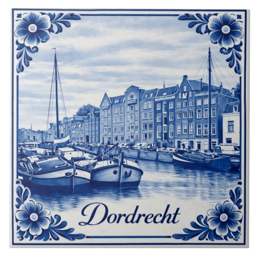 Dordrecht Delft Blue style Ceramic Tile タイル (正面)