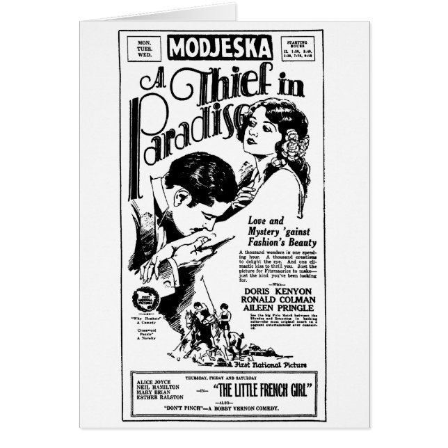 Doris Kenyon 1925年の映画広告カードロナルド・コールマン (正面)