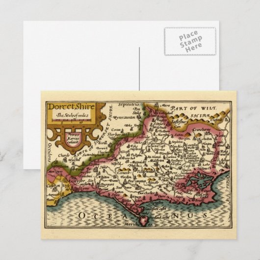 Dorset Dorsetshire County England Old Historic Map ポストカード (正面/裏面)