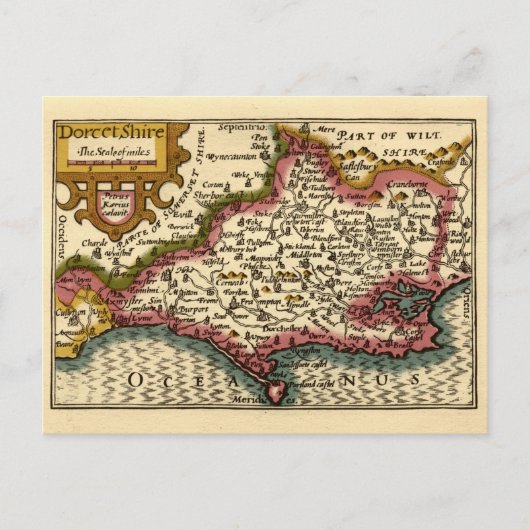 Dorset Dorsetshire County England Old Historic Map ポストカード (正面)