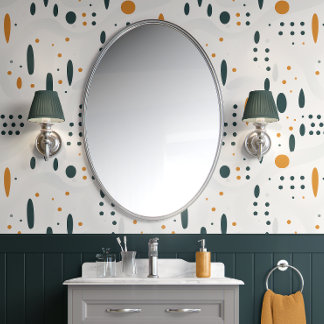 Dot Symphonyモダン White、ティール(緑がかった色)、金ゴールドミニマル 壁紙