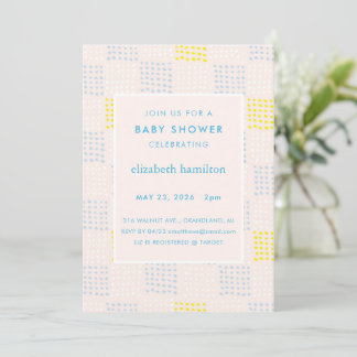 Dots & Squares Pink & Blue Baby Shower Invitation 招待状