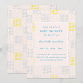Dots & Squares Pink & Blue Baby Shower Invitation 招待状 (正面/裏面)