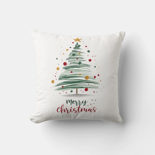 Dotted Minimalist Brushstroke Christmas Tree クッション (正面)