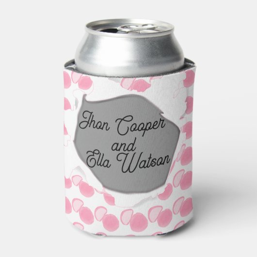 Dotted pink pastel aesthetic weeding can cooler 缶クーラー (缶正面)