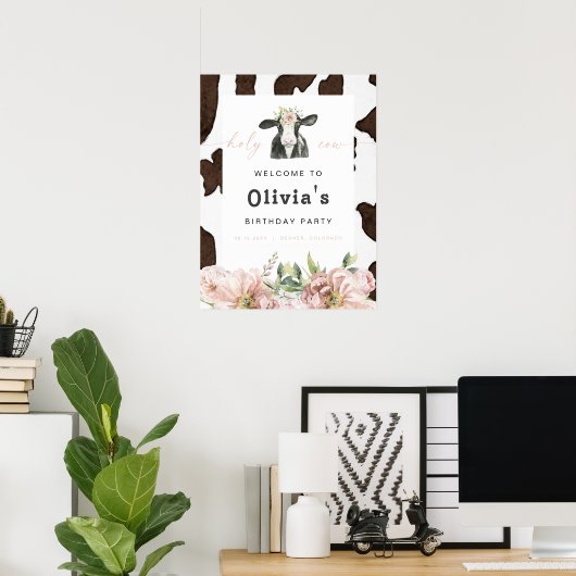 DOTTIEホーリーカウキュートフローラファーム誕生日へようこそ ポスター (ホームオフィス)