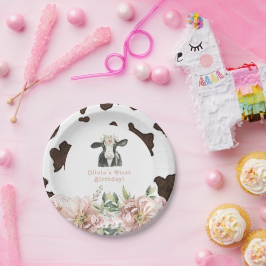 DOTTIEホーリーカウキュートフローラファーム1日の誕生日 ペーパープレート (パーティー)