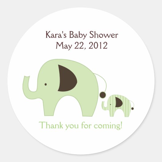 Dottie Elephant Green Baby Shower Favyステッカー ラウンドシール (正面)