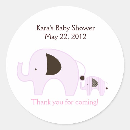 Dottie Elephant Pink Baby Shower Faverフェイスシール ラウンドシール (正面)