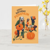 Dottyドッグダルマチア誕生日パンプキングリーティングカード カード (黄色い花)