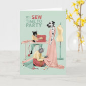 Dotty犬の縫い時間へパーティー誕生日 カード (黄色い花)