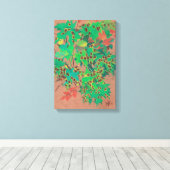 Dotty葉フローラ、秋の、緑、黄色と茶色 キャンバスプリント (インサイチュ (ウッドフロア))