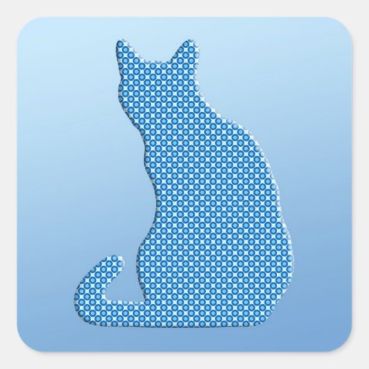 Dotty Cat – 青の色合い スクエアシール (正面)