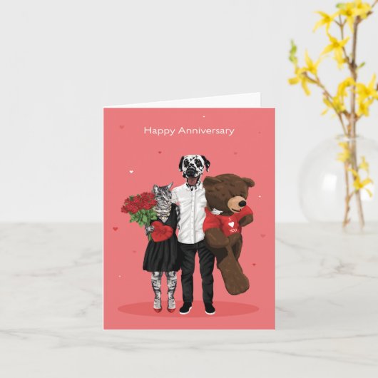 Dotty Dog Happy Anniversary カード (黄色い花)
