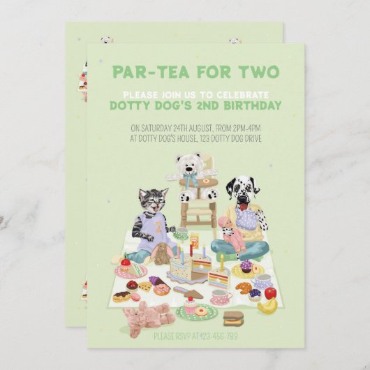 Dotty Dog Part-tea for 2 Birthday 招待状 (正面/裏面)