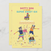 Dotty Dog Pinataすごい Sweet Six Birthday Party 招待状 (正面/裏面)