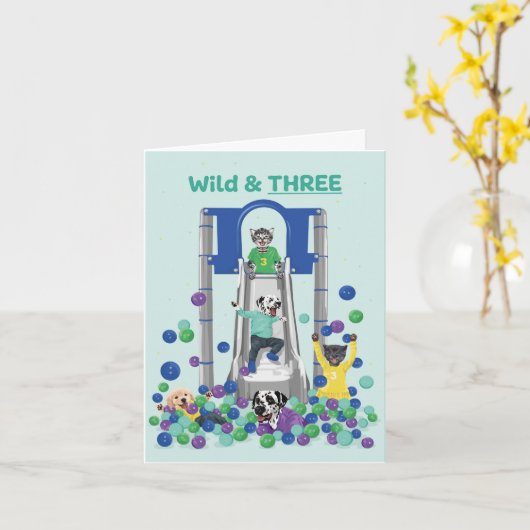 Dotty Dog Wild & Three Soft 遊 Ball Pit誕生日 カード (黄色い花)