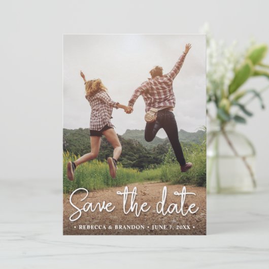 Double スタイリッシュ Sided素朴写真の日付を保存 セーブザデート (スタンド正面)