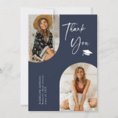 Double Arch Navy Blue Graduation Photo Thank You サンキューカード (正面)