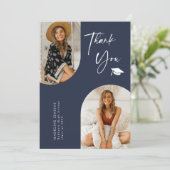 Double Arch Navy Blue Graduation Photo Thank You サンキューカード (スタンド正面)