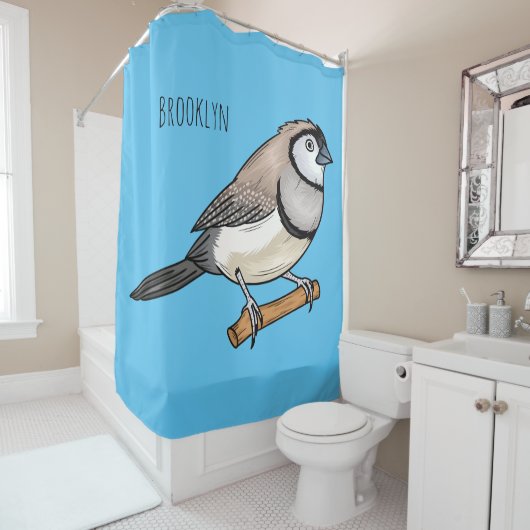 Double-barred finch bird cartoon illustration シャワーカーテン (インサイチュ)