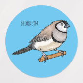 Double-barred finch bird cartoon illustration  ラベル (デザイン1)
