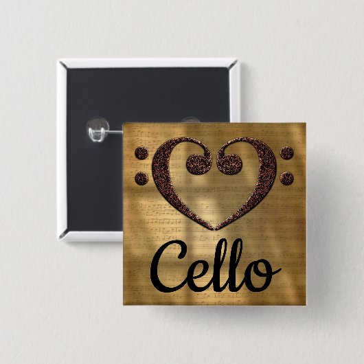 Double Bass Clef Heart Cello 缶バッジ (正面&裏面)