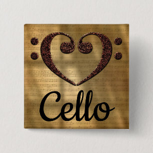 Double Bass Clef Heart Cello 缶バッジ
