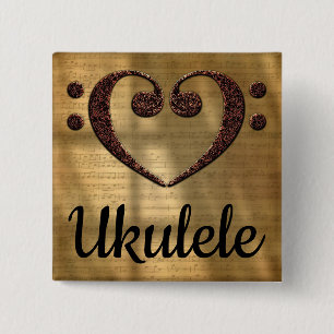 Double Bass Clef Heart Ukulele 缶バッジ