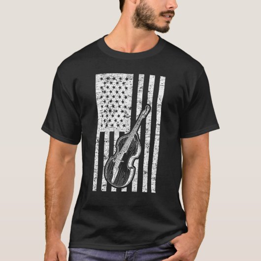 Double Bass Instrument US Flag Double Bass Tシャツ (正面)