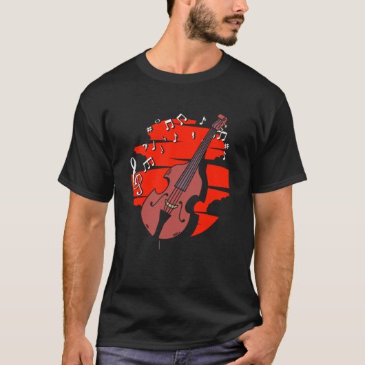 Double Bass Music Notes Jazz Music Contrabass Play Tシャツ (正面)